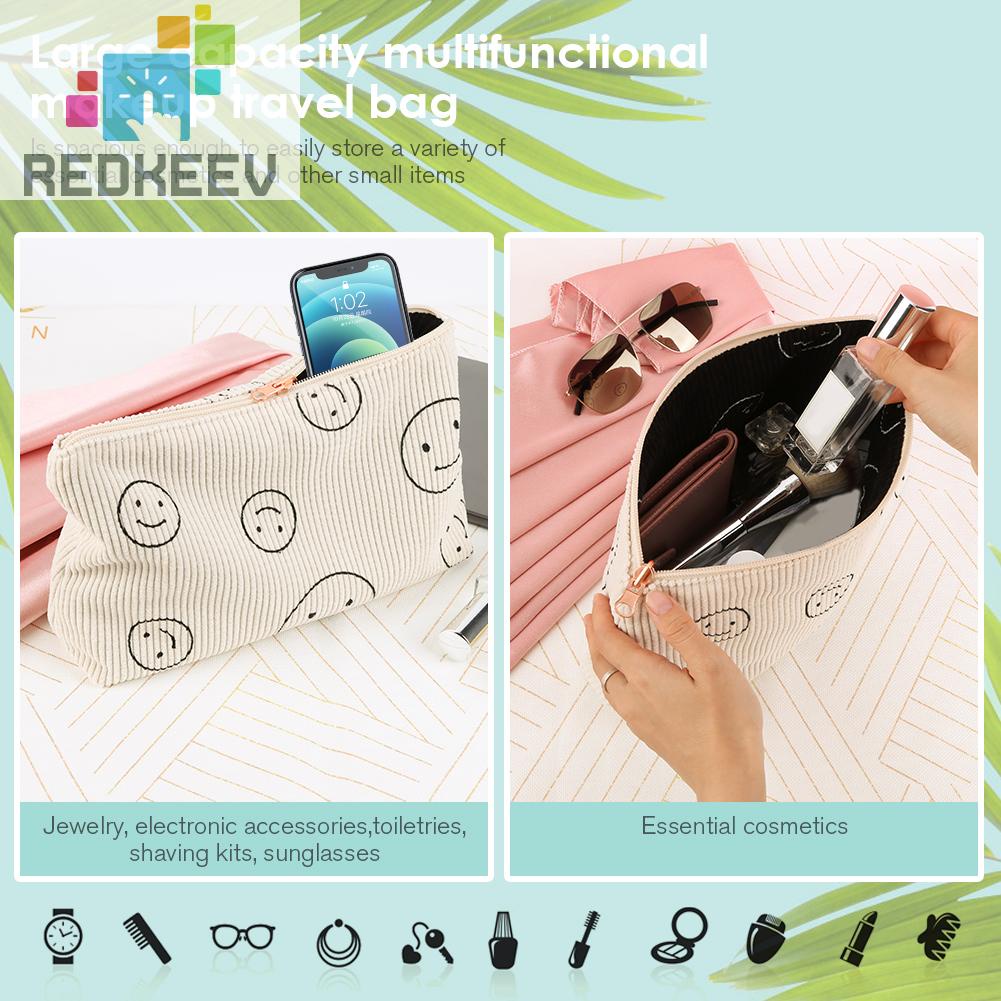 Túi Đựng Mỹ Phẩm Hai Mặt Bằng Vải Nhung Kẻ Dễ Thương Xinh Xắn