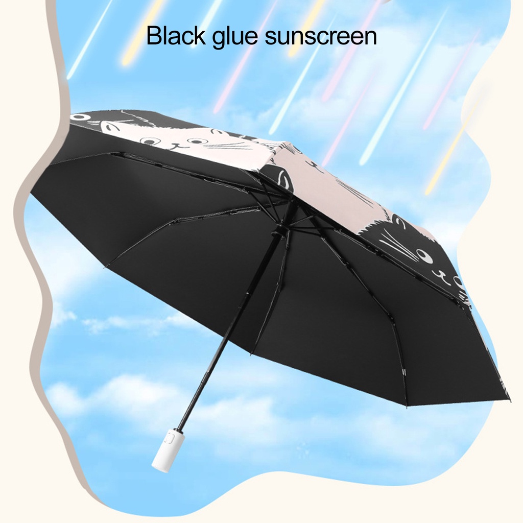 Dù Gấp Tự Động Bằng PEM- shopee06 Có Tay Cầm Bảo Vệ UV Họa Tiết Hoạt Hình Dễ Thương