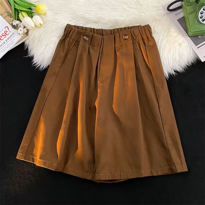 Quần Short Dáng Suông Màu Cà Phê Phong Cách Retro Nhật Bản Cho Nam Giới