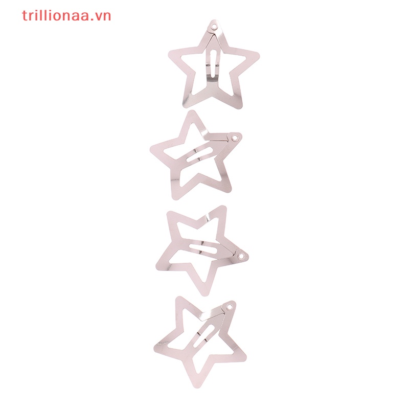 Set 4 Kẹp Tóc Hình Ngôi Sao Màu Bạc Đơn Giản Cho Nữ