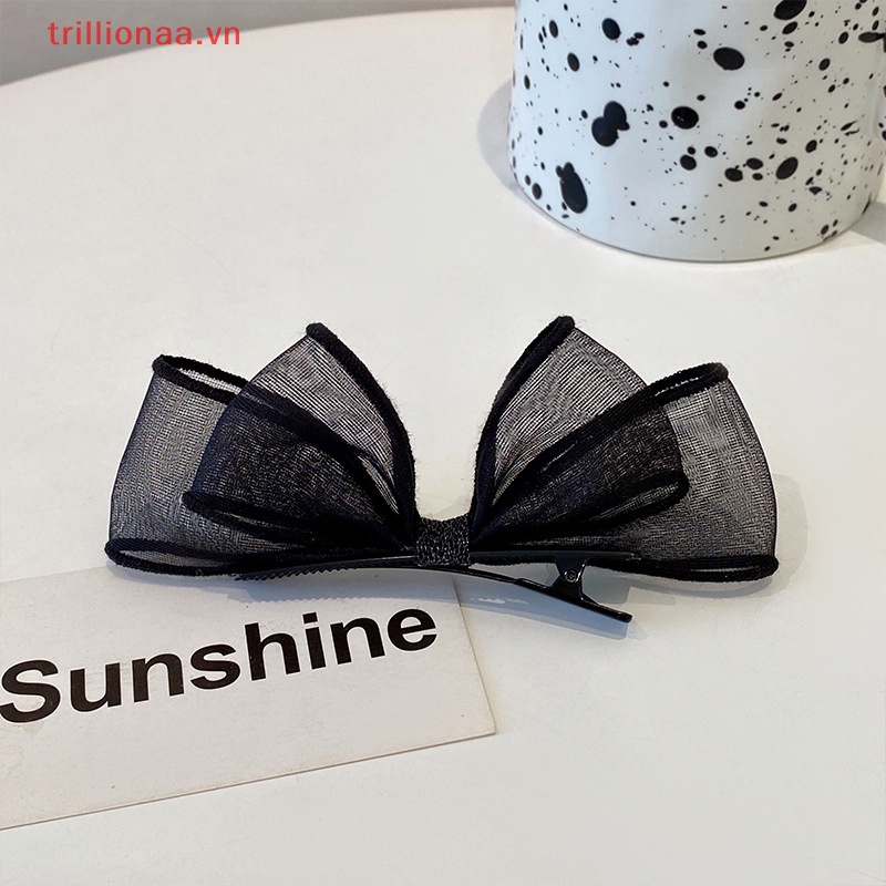 Kẹp Tóc Nơ Lưới Hai Lớp Màu Đen Thời Trang Cho Nữ Mã 2023