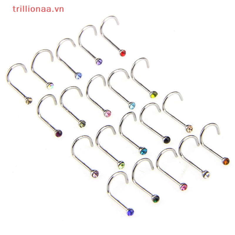 Set 20 Khuyên Mũi Bằng Thép Không Gỉ Đính Đá Cá Tính