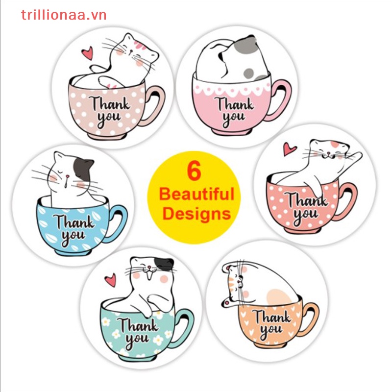 Set 500 Sticker Tròn In Chữ Thank You Trang Trí Quà Tặng