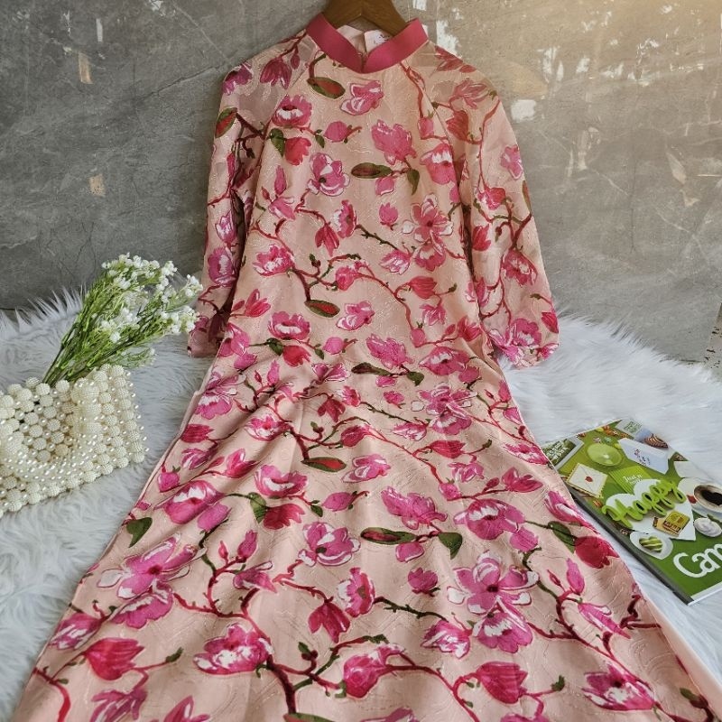 Áo dài tơ mộc 4 tà họa tiết hoa đẹp ⚡ HÀNG LOẠI 1 ⚡ Áo dài tay lỡ hàng thiết kế chất vải mềm mại co giãn nhẹ