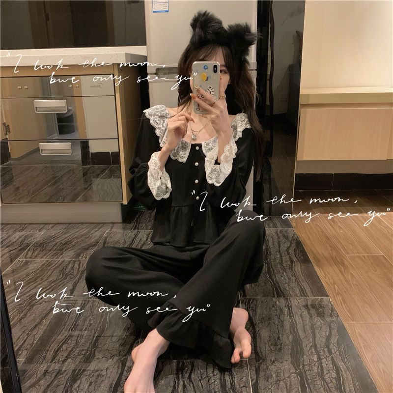 Bộ Đồ Ngủ Màu Sắc Ngọt Ngào Phối Ren Thoải Mái Phong Cách Pháp Thời Trang Cho Nữ