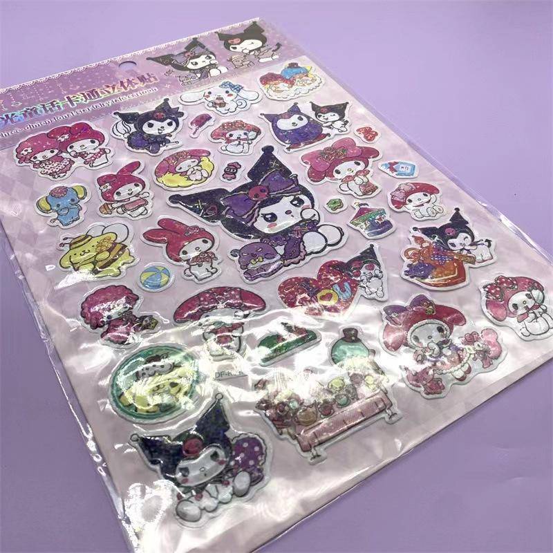 1 Miếng Dán 3D Hình Sanrio Kuromi Cinnamoroll Melody Purin Hoạt Hình Chống Nước Trang Trí Sổ Tay Cho Trẻ Em