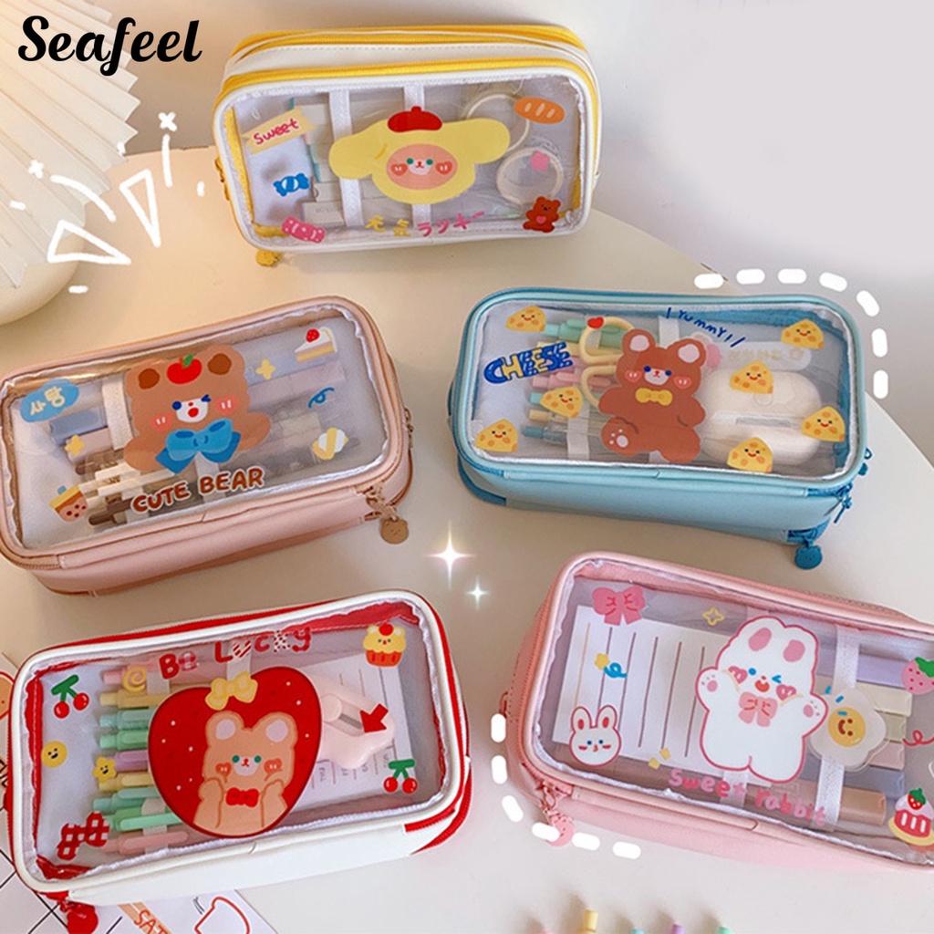 Túi Đựng Bút Bằng PVC Trong Suốt Chống Thấm Nước In Hoạt Hình Dễ Thương Cho Học Sinh