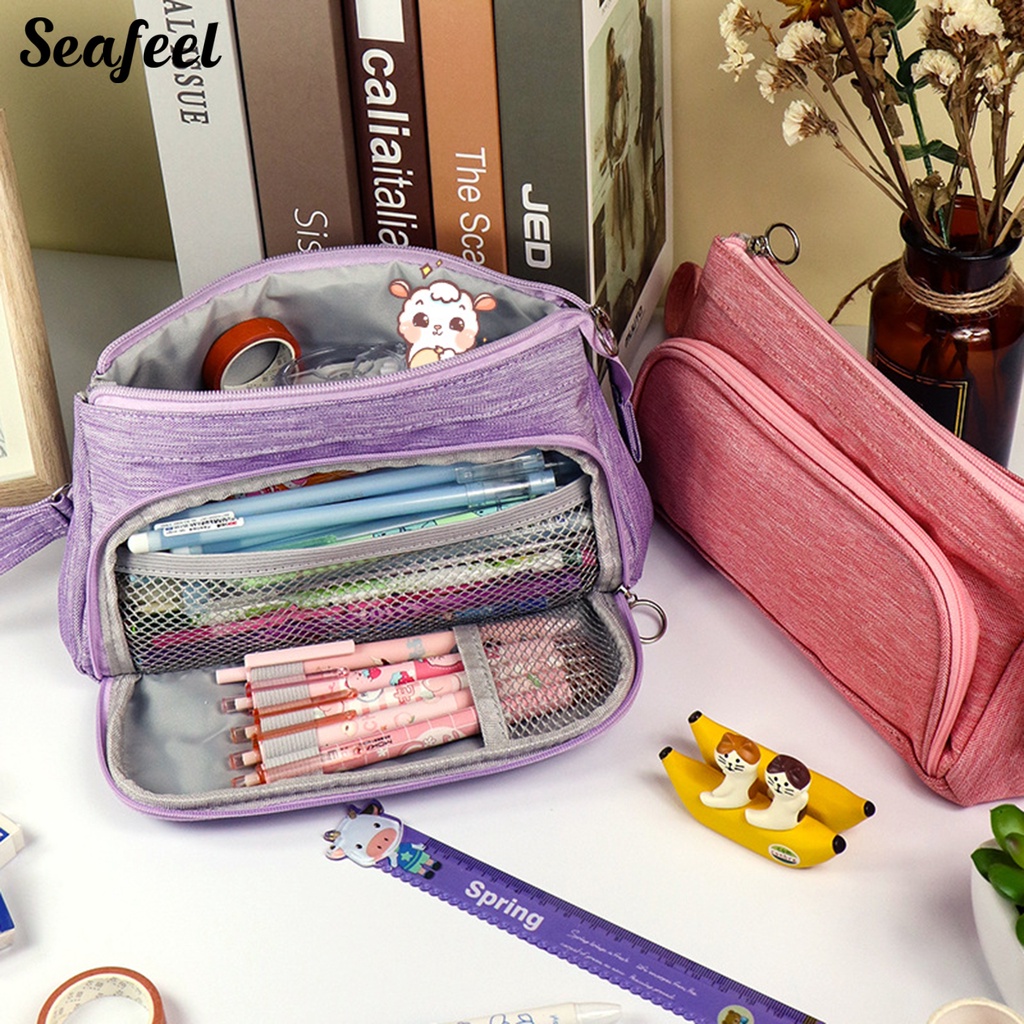 Túi Đựng Bút / Đồ Trang Điểm Cỡ Lớn Có Khóa Kéo Bằng Kim Loại Cho Học Sinh
