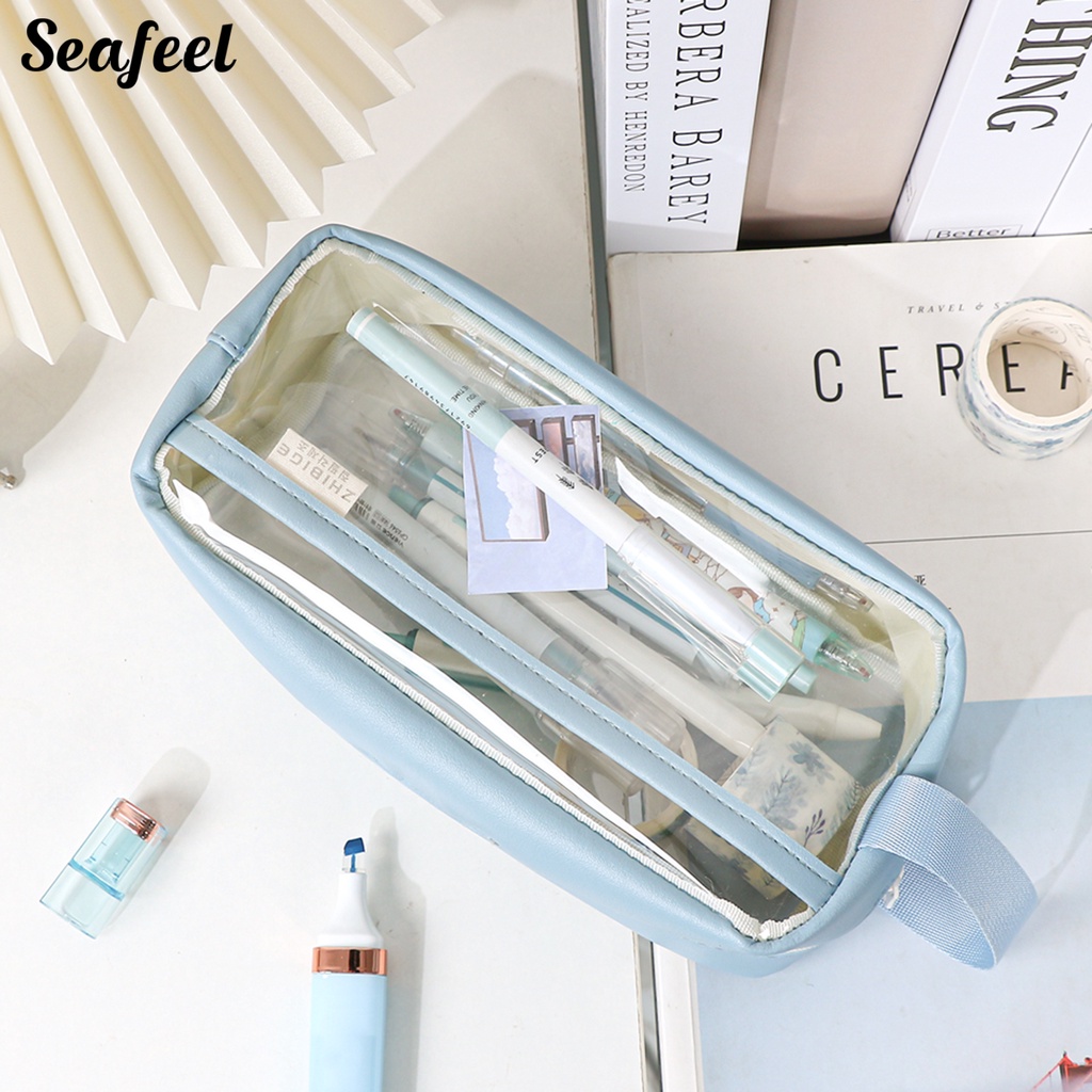 Túi Đựng Bút Trong Suốt Sức Chứa Lớn Có Tay Cầm Tiện Dụng Cho Học Sinh