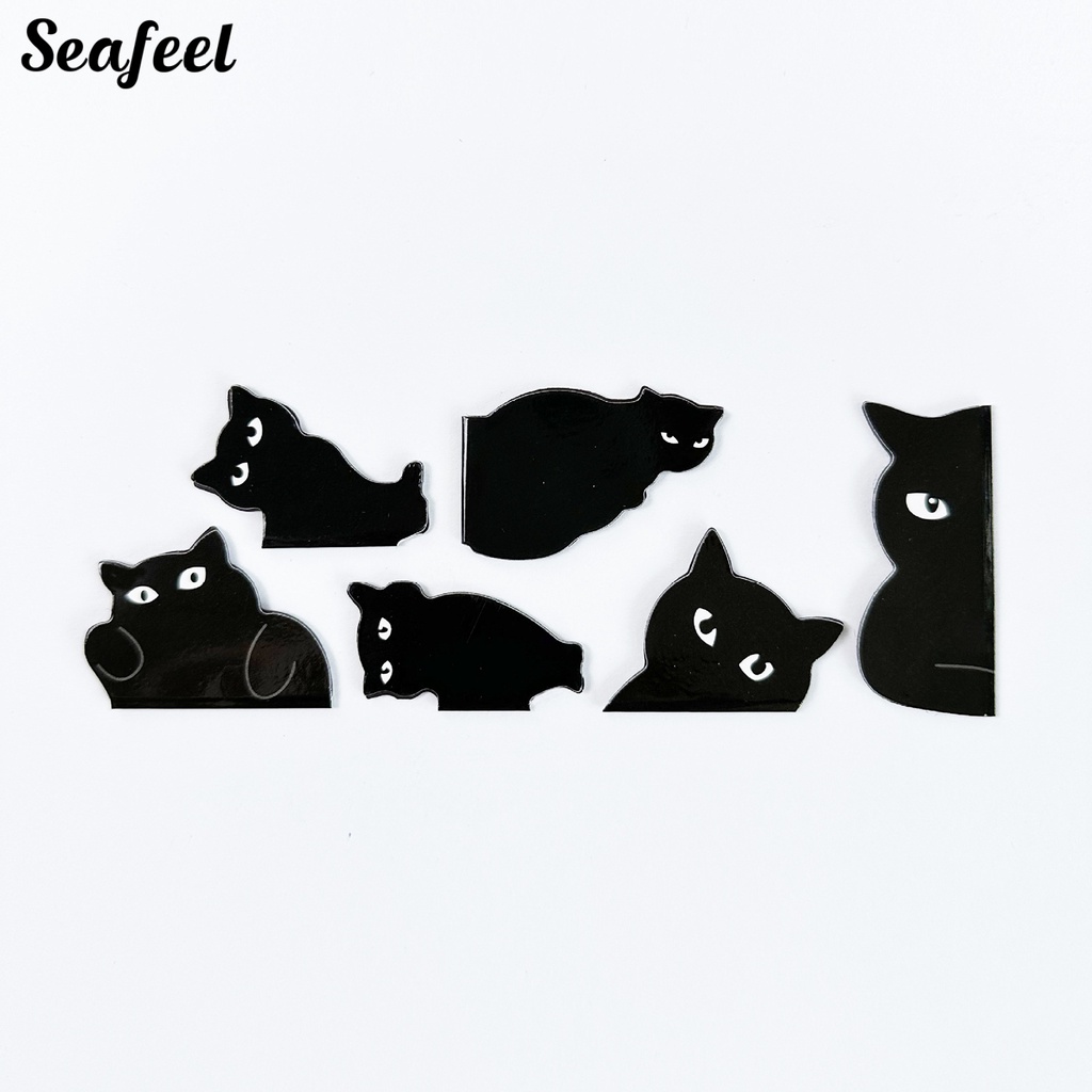 Bộ 6 Thẻ Đánh Dấu Trang Sách Hình Mèo Đen Đáng Yêu Có Thể Tái Sử Dụng