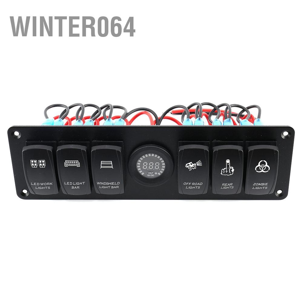 Winter064 6 Gang Toggle Rocker Switch Panel Vôn kế LED đầy màu sắc cho RV Car Marine Boat