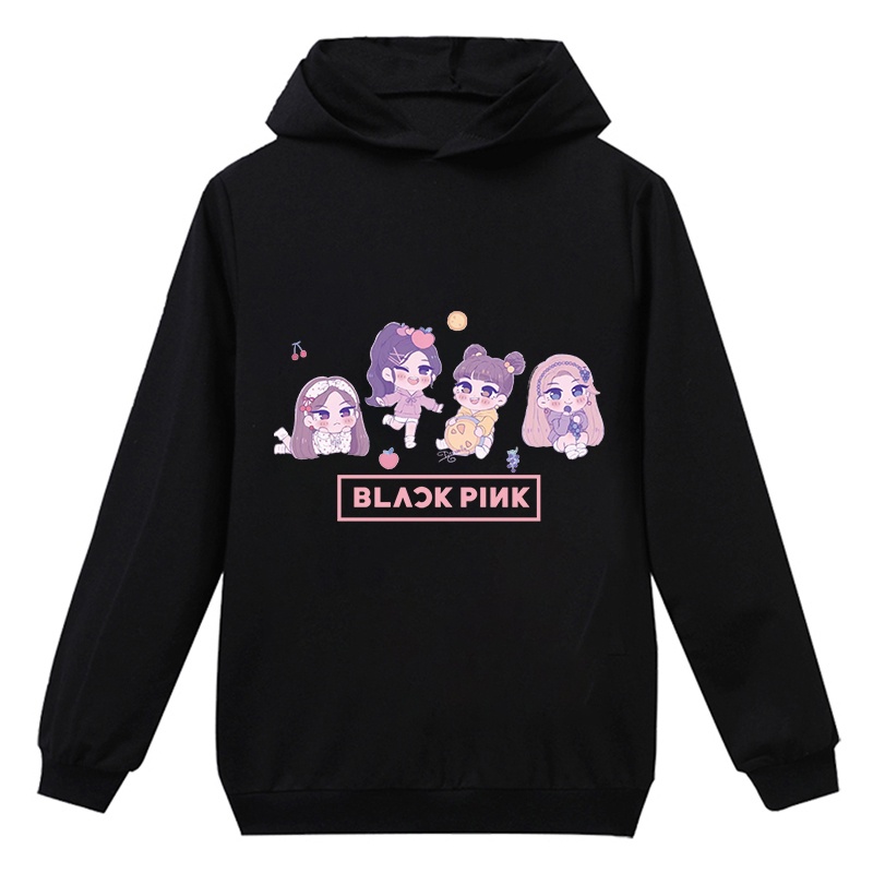 Áo Hoodies Có Nón Dài Tay In Hình BLACKPINK Thời Trang Cho Bé