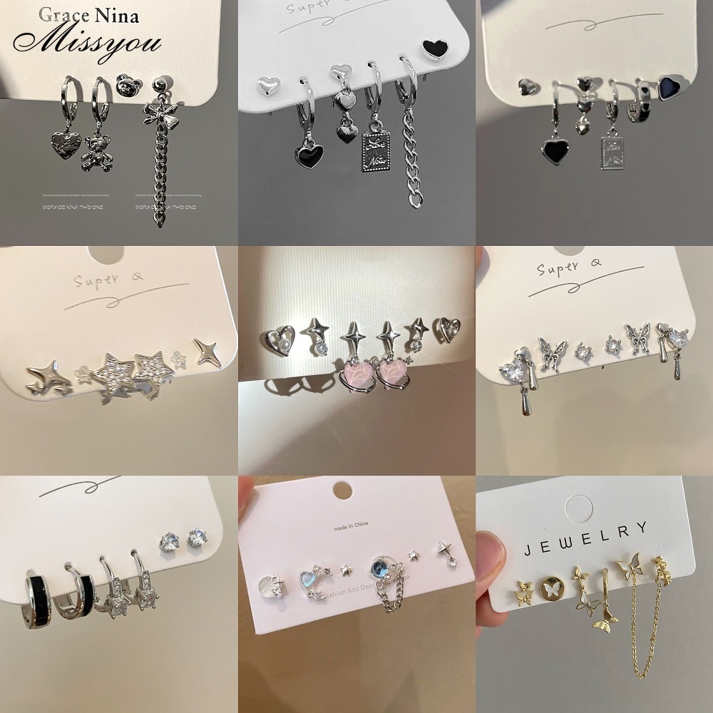 Bộ Bông Tai đôi Bướm Trái Tim Zircon Tinh Thể Ngọc Trai Thánh Giá Trang Chủ Khuyên Tai Nữ Phụ Kiện Trang Sức Thời Trang