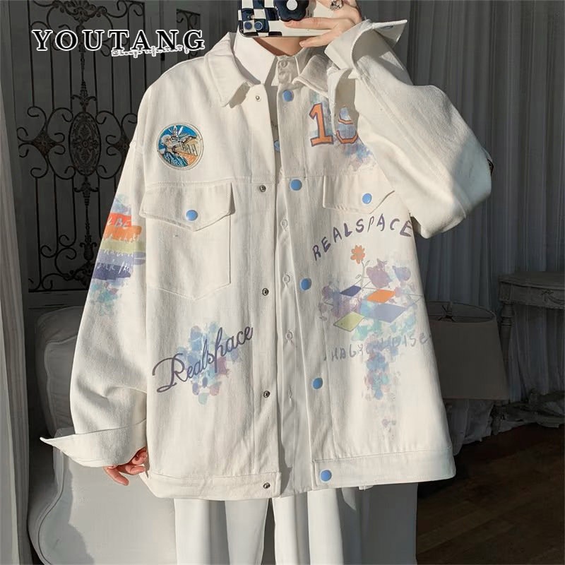 Youtang Áo Khoác denim Dáng Rộng In Họa Tiết graffiti Thời Trang Xuân Thu 2023