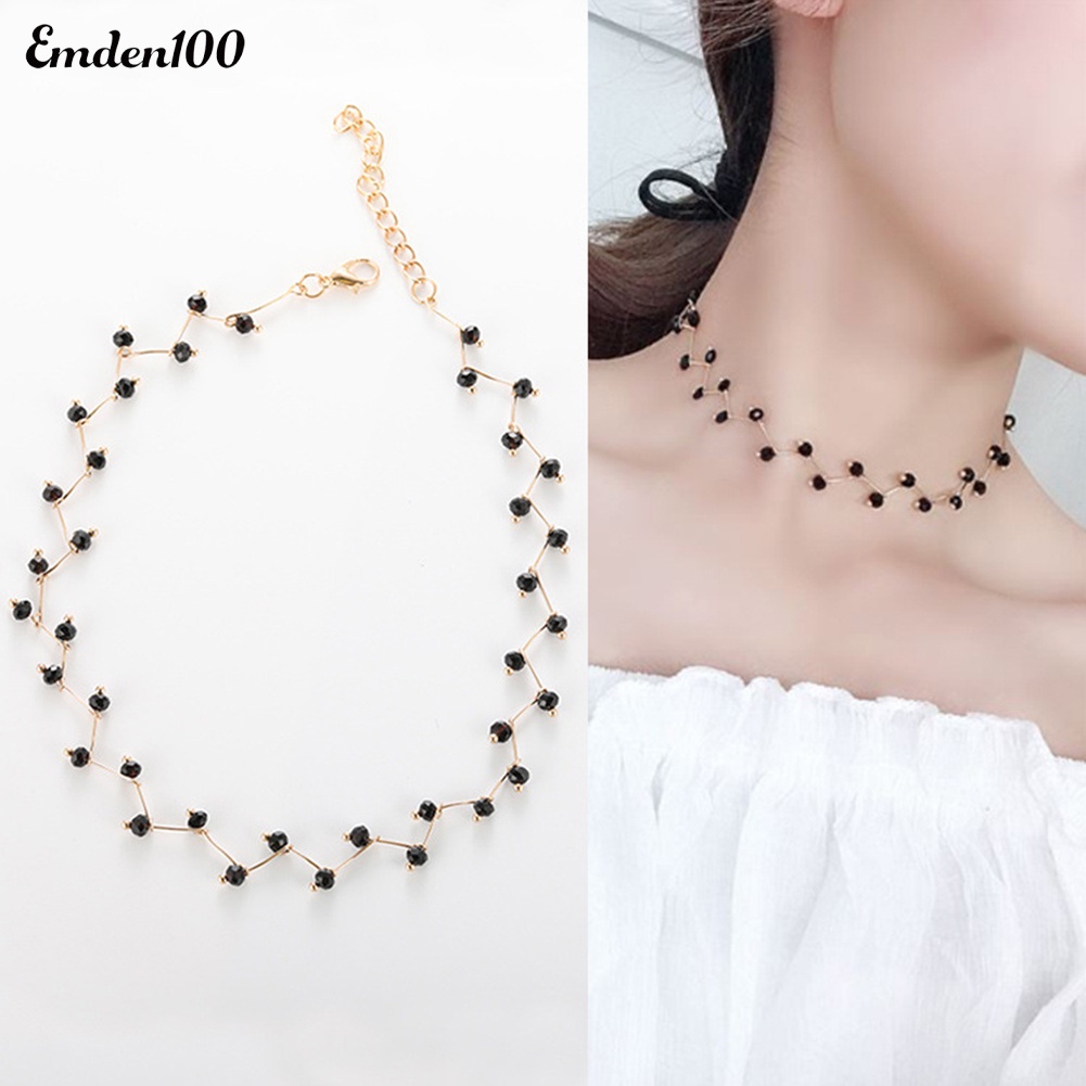 Vòng Cổ Choker Gắn Hạt Đen Gợn Sóng Thời Trang Cho Nữ
