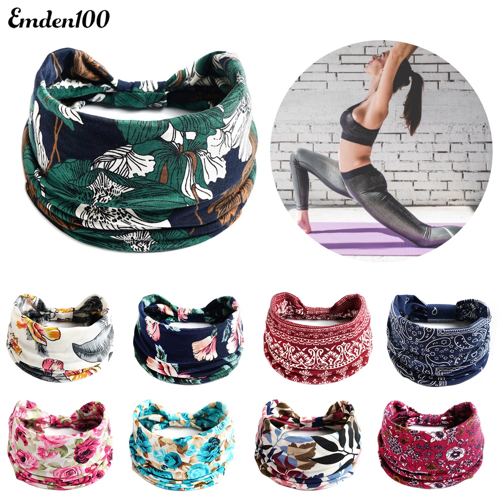 Băng Đô Bandana Bản Rộng Co Giãn Thấm Hút Mồ Hôi In Họa Tiết Thời Trang Cho Nữ