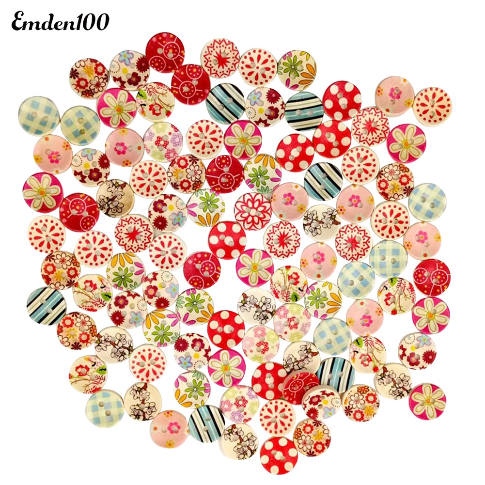 Nút Gỗ 2 Lỗ 15mm Hình Bông Hoa Chấm Bi Dễ Thương