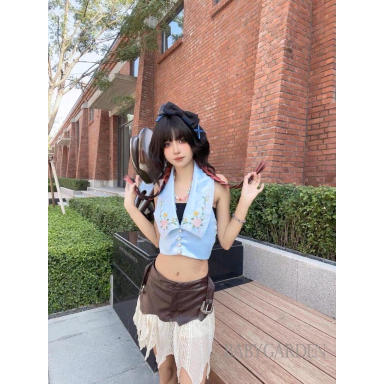 / - Áo Tank Top Hai Dây Thêu Hoa Màu Xanh Dương Thời Trang Mùa Hè Cho Nữ