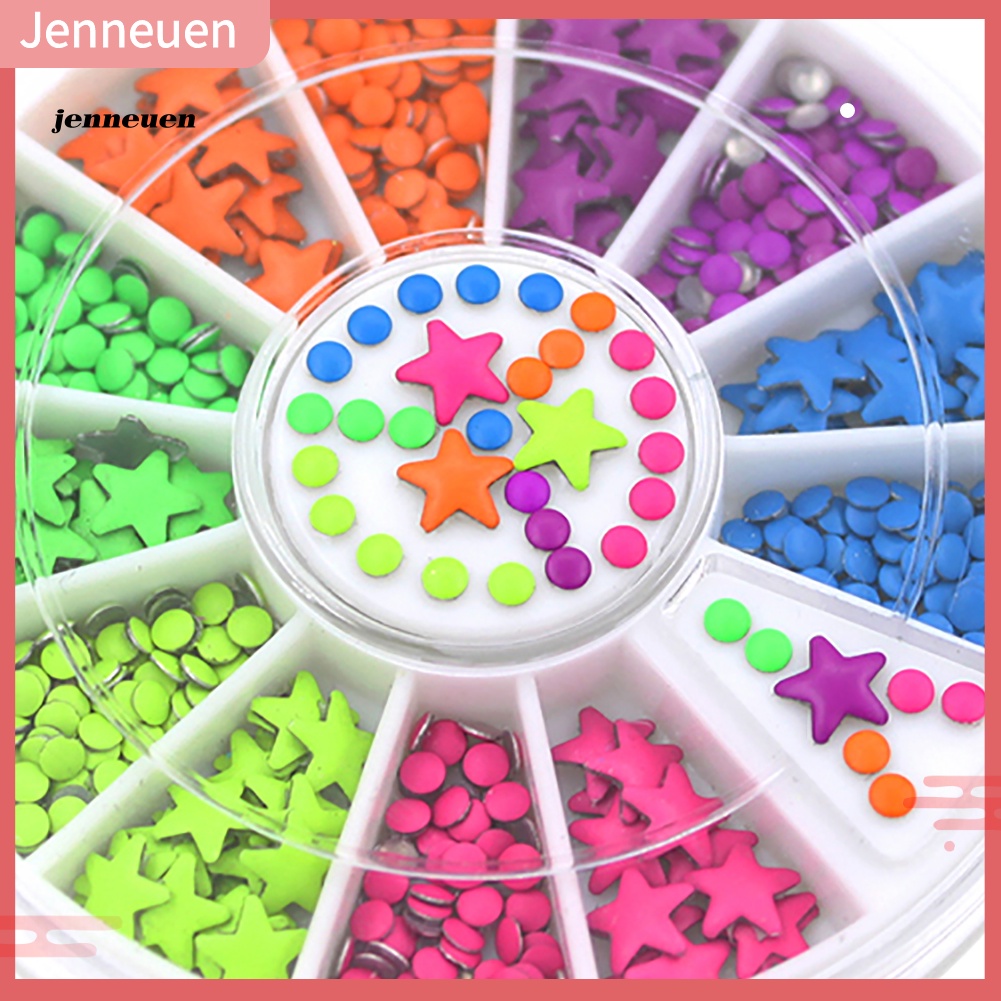 Hộp Phụ Kiện Trang Trí Móng Tay Nghệ Thuật Gồm Bánh Xe Và Nửa Hình Ngôi Sao Nhiều Màu Sắc