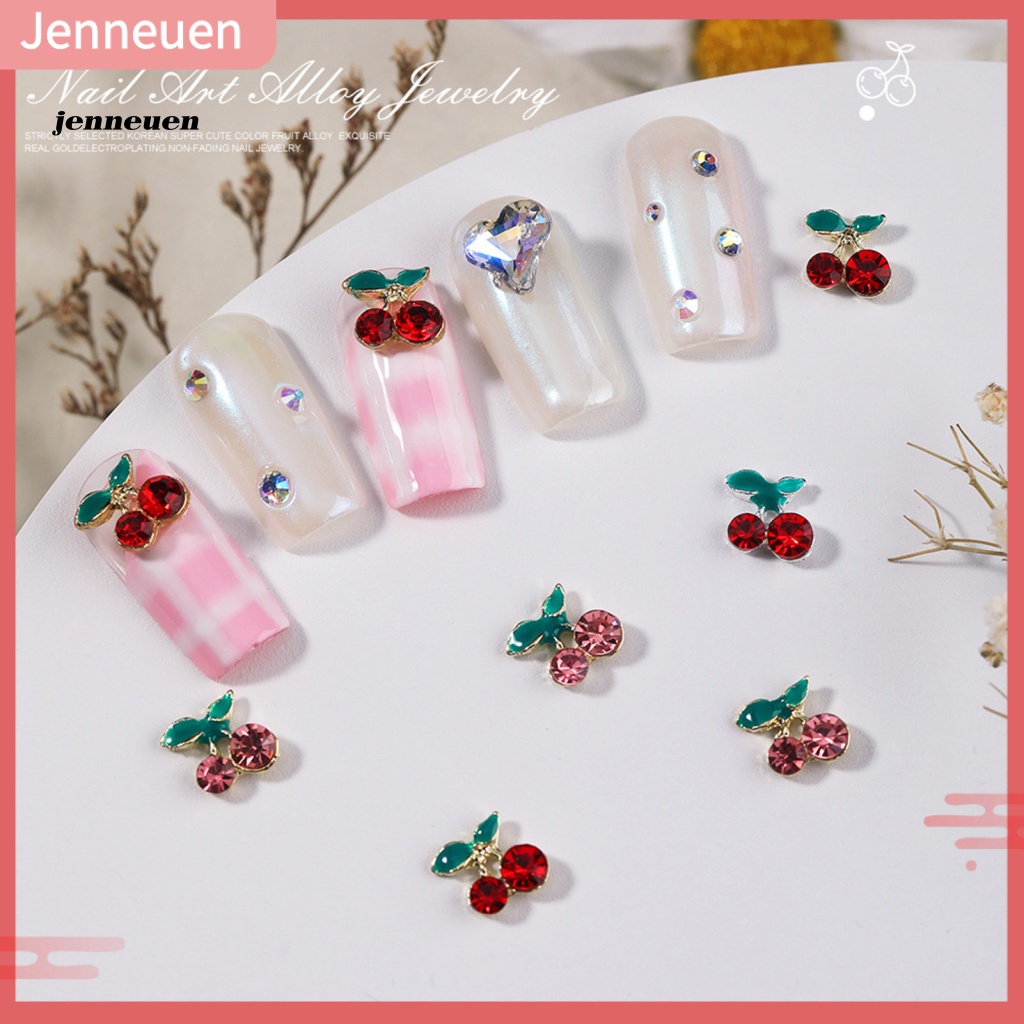 Set 10 Phụ Kiện Đính Trang Trí Móng Tay Chống Rỉ Sét Hình Quả Cherry Đính Đá Xinh Xắn