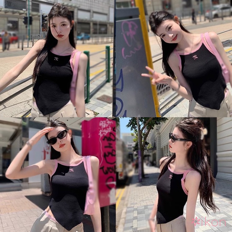 Áo Croptop Dệt Kim Hai Dây Ôm Dáng Thêu Chữ Dopamine Quyến Rũ Thời Trang Cho Nữ