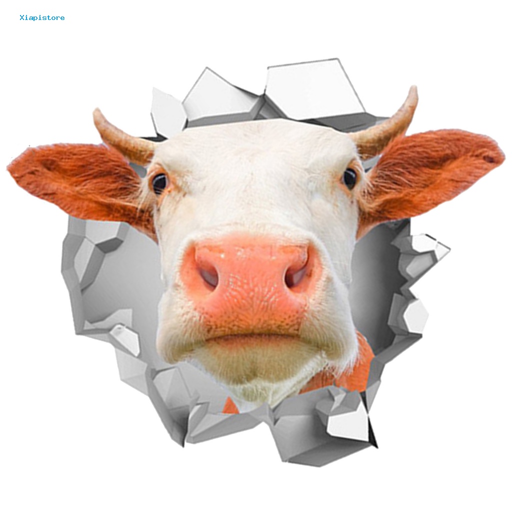 Đề Can PVC Phản Quang 3D Hình Đầu Bò Vui Nhộn Trang Trí Xe Hơi 13x13cm