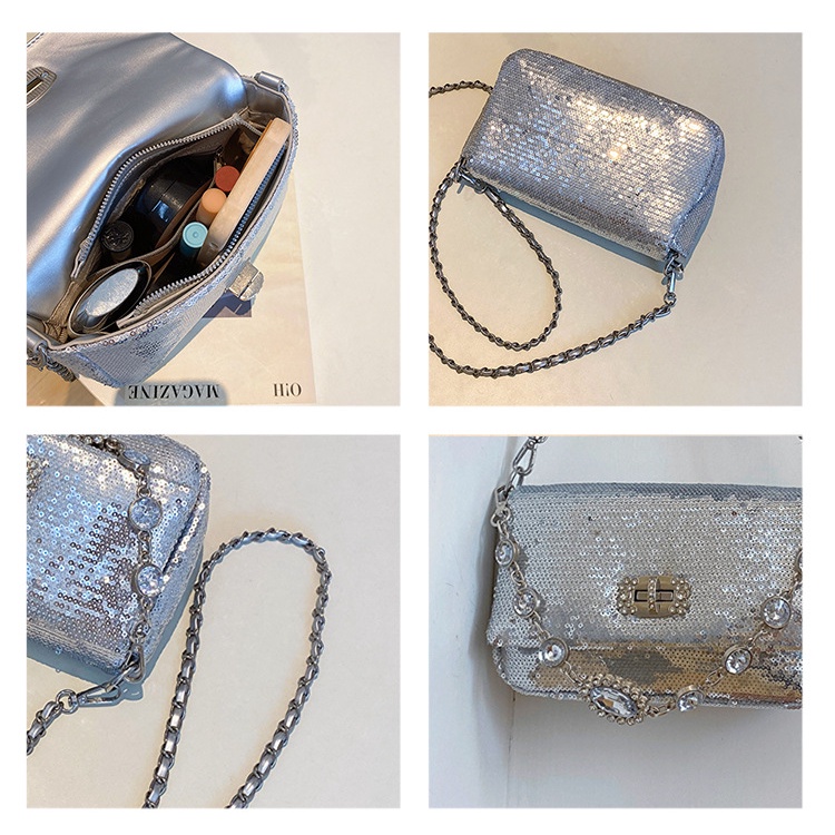 Túi Xách Đeo Vai Hình Vuông Cỡ Nhỏ Đính Kim Tuyến Lấp Lánh Phong Cách Thời Trang Mới 2023