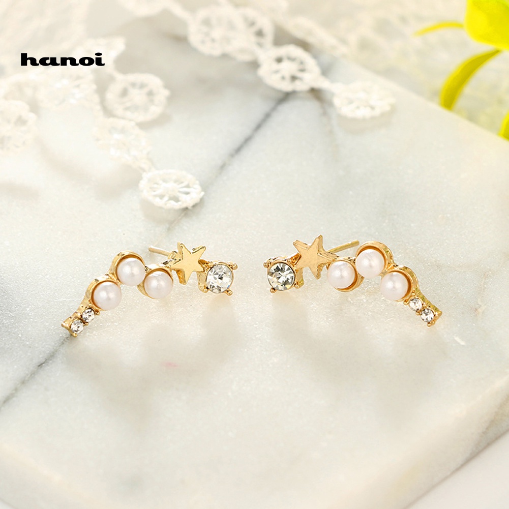 Bông Tai Ngôi Sao Đính Ngọc Trai Nhân Tạo Thời Trang