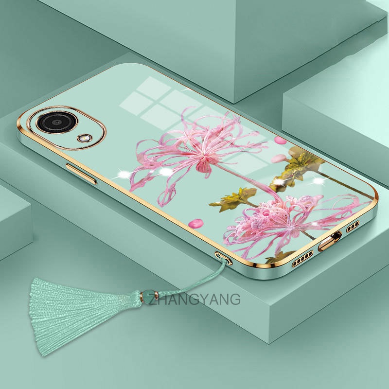 ốp lưng oppo a17k Ốp Điện Thoại Silicon TPU Mềm Mạ Điện Họa Tiết Hoa Có Dây Đeo Tua Rua Cho oppo a17