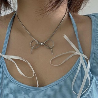 Vòng cổ mặt nơ bằng thép không gỉ y2k dễ thương cho tuổi teen / nữ