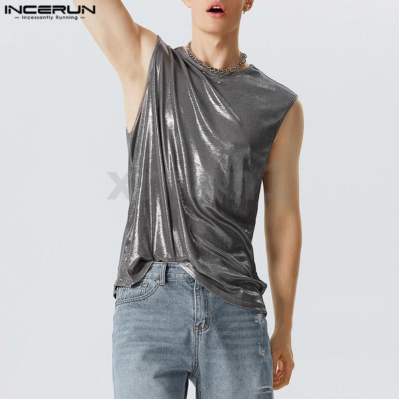 Áo Tank Top Sát Nách Cổ Tròn Đính Kim Tuyến Lấp Lánh Kiểu Vintage Cá Tính Cho Nam