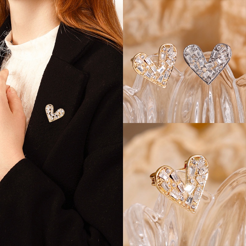 Ghim Cài Áo Hình Trái Tim Đính Đá Thời Trang Nhật Bản