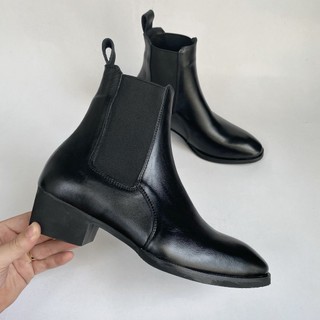 Giày Chelsea Boot Nam Đế Cao Su 4cm Tăng Chiều Cao, Giày Boots Nam Cổ Cao Da Xít Thời Trang