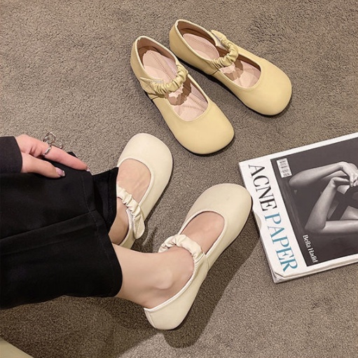 Giày Lười Da Đế Bằng Phong Cách Mary Jane Cho Nữ