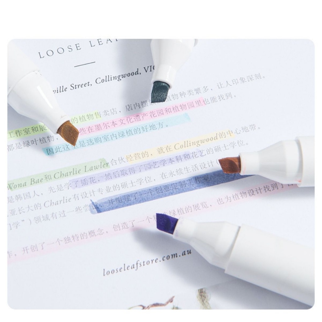 Set 4 Bút Highlight Màu Pastel Retro SHIORI Thân Tròn Giúp Ghi Nhớ trang trí sổ bullet journal văn phòng phẩm