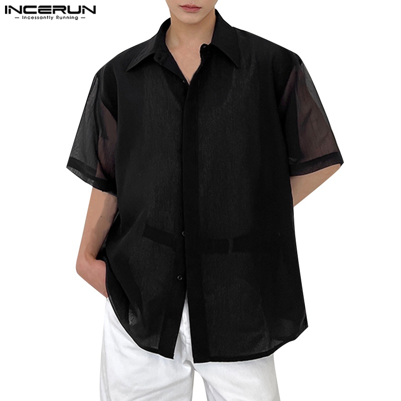 INCERUN Áo Vải Tuyn Hai Lớp Lưng Xẻ Tà Thời Trang Hàn Quốc Cho Nam