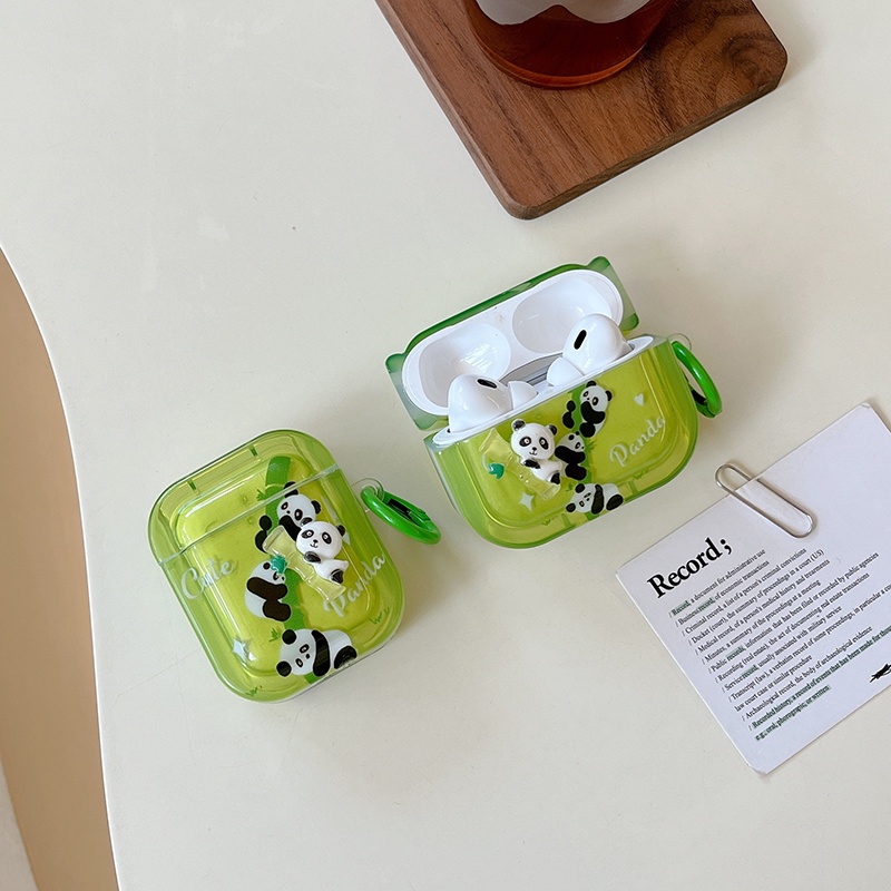 Vỏ Bảo Vệ Hộp Sạc Tai nghe không dây Airpods Pro2 3 2 1 3 2021 Bằng Tre Hình Gấu Trúc Dễ Thương