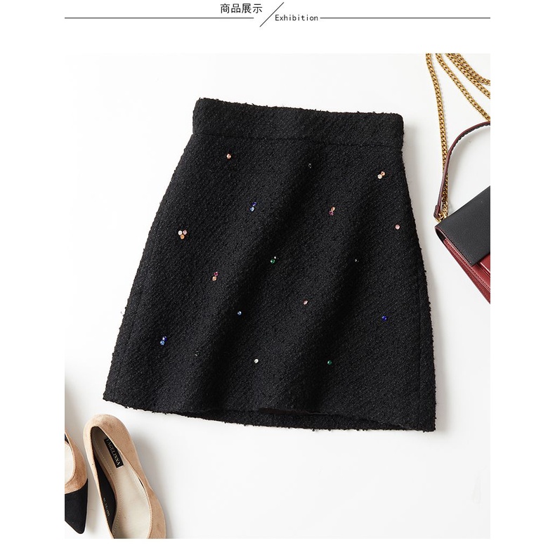 Chân Váy Len Ngắn Dáng Chữ A Lưng Cao Màu Trơn Đính Đá Thời Trang Mới Cho Nữ
