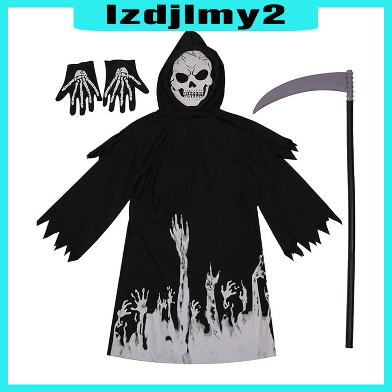 Áo Choàng Hóa Trang Grim Reaper Kèm Mũ Trùm Dùng Trong Lễ Halloween