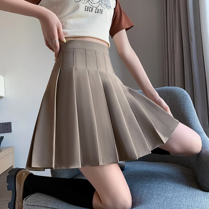 Chân Váy Chữ a Lưng Cao Xếp Ly Màu Xám Thời Trang Mùa Hè Cho Nữ