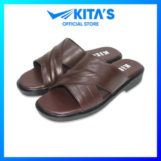 Dép quai ngang nam kitas - da bò thật - đế cao su - bảo hành 1 năm - 064-5322