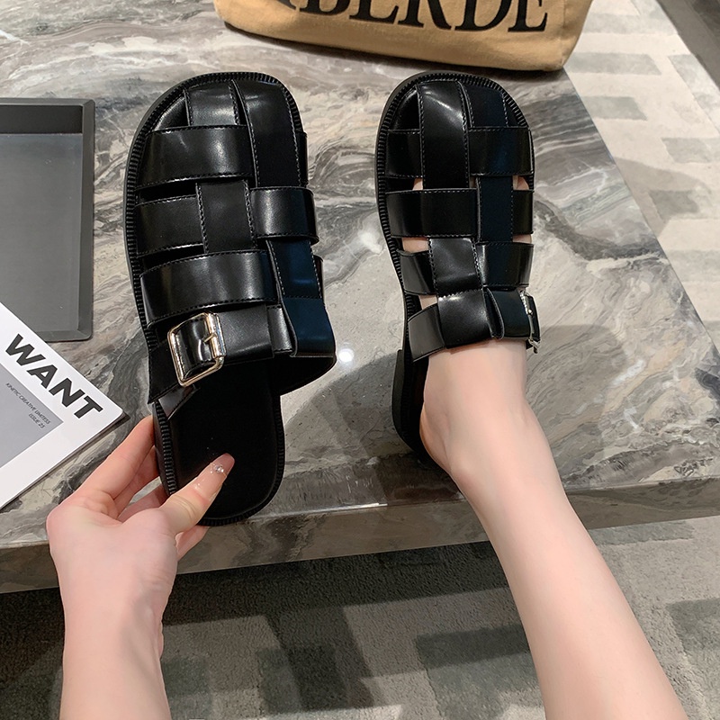 MUCHAO Dép Sandal Bít Mũi Đế Bằng Phong Cách Hàn Quốc Thời Trang Mùa Hè Hàng Mới Dành Cho Bạn Nữ