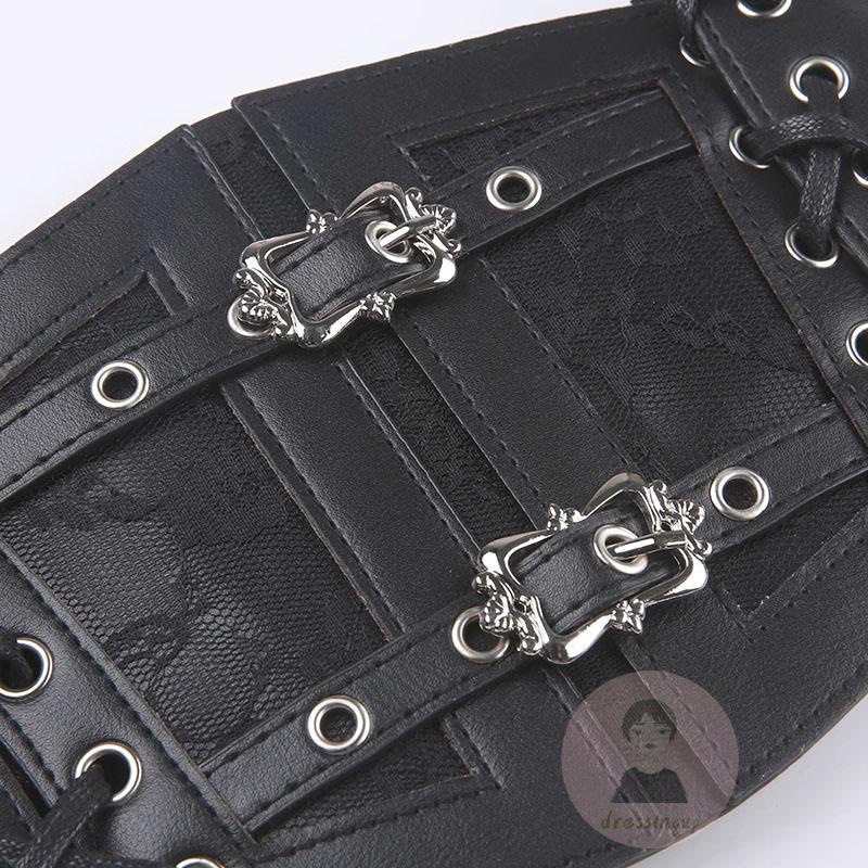 Dre-women faux leather tie-up lace patchwork có thể điều chỉnh hình dạng eo