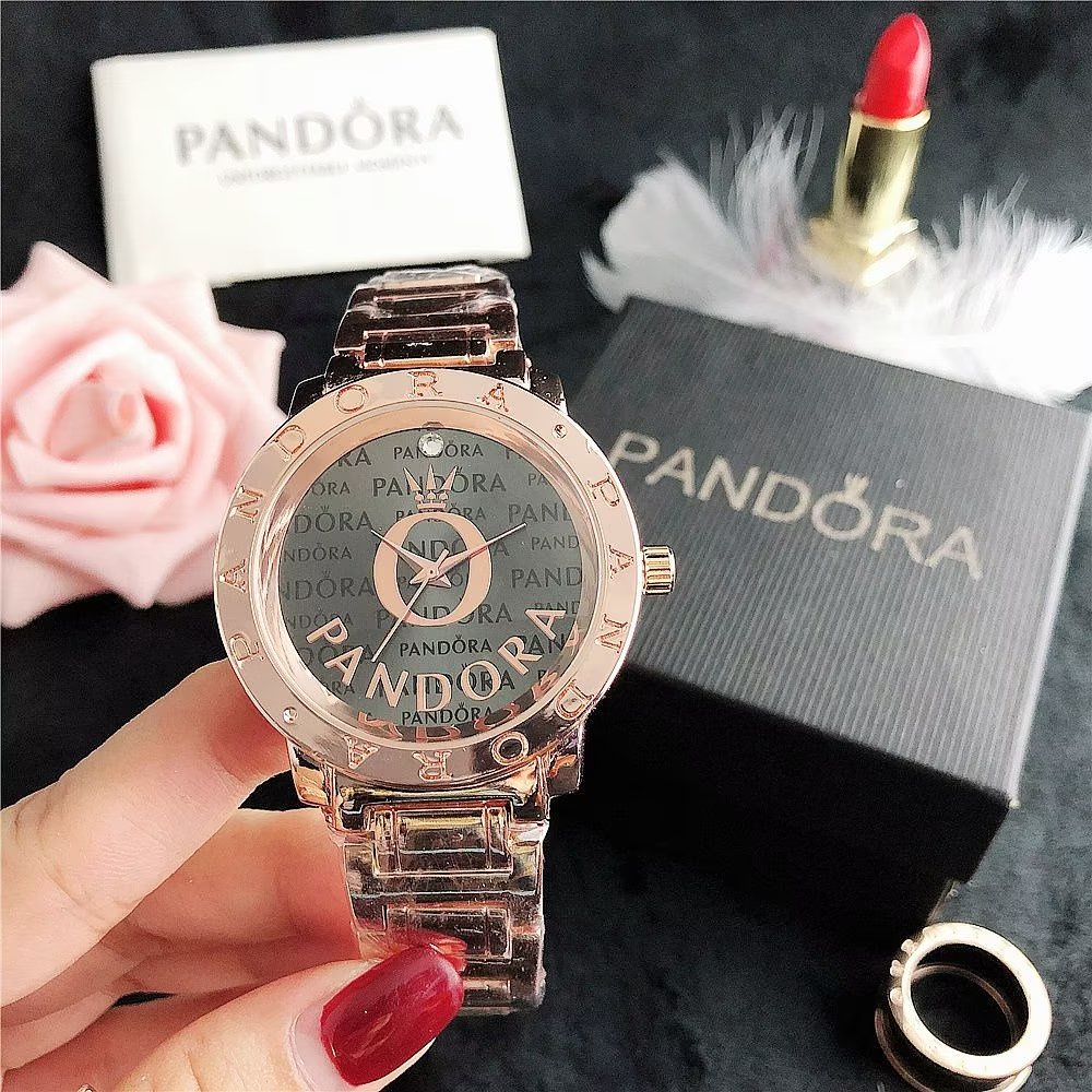 Đồng Hồ Pandora Mặt Tròn Đính Đá Thời Trang Cho Cặp Đôi