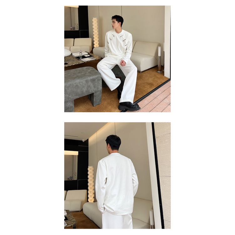 Áo Thun Tay Dài Cổ Tròn Đính Nút Kim Loại Phong Cách Thời Trang Mùa Thu Mới 2023