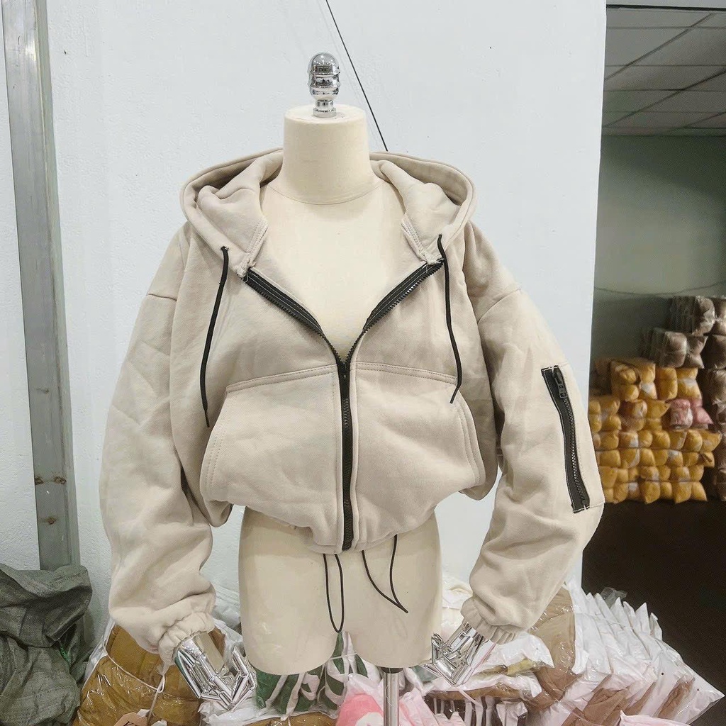 Áo khoác lửng croptop nỉ ngoại có túi tay có nón unisex ulzzang nam nữ