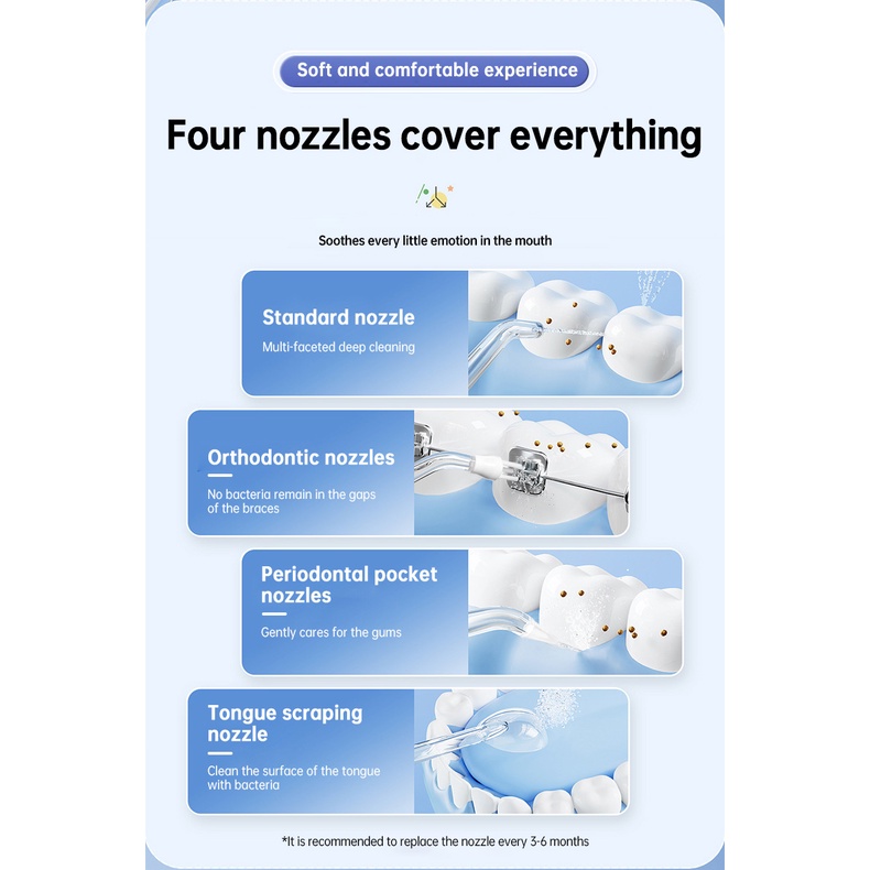 Máy súc miệng, máy làm sạch răng, máy tăm nước điện gia dụng cầm tay, máy làm sạch răng, vết ố và vôi răng