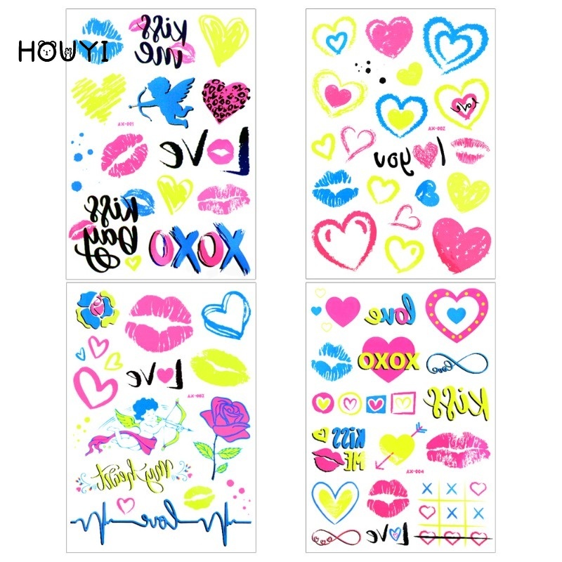 Miếng Dán Hình Xăm Tạm Thời Họa Tiết Trái Tim Phản Quang Độc Đáo