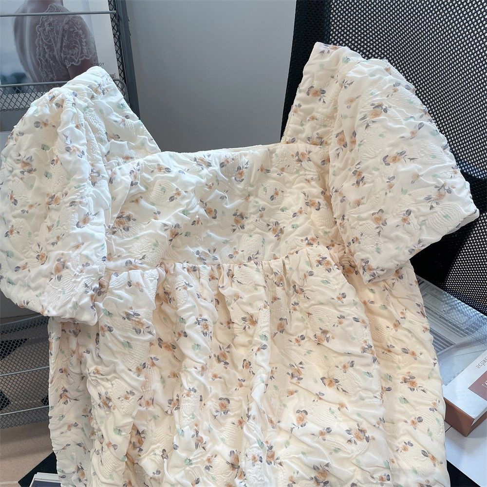 Áo sơ mi nữ hoa pháp ngọt ngào dễ thương cổ vuông tay ngắn peplum top