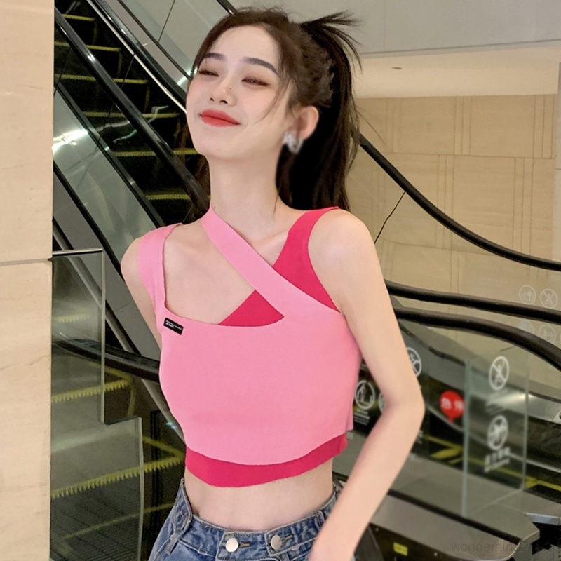 Áo Croptop Giả Hai Lớp Phong Cách Hàn Quốc Thời Trang Mùa Hè Cho Nữ